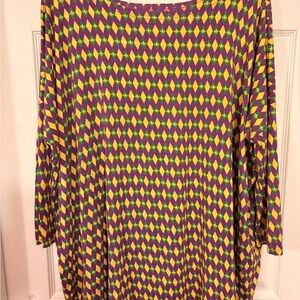 S L Fashions boatneck Mardi Gras theme tunic checkered diamonds L